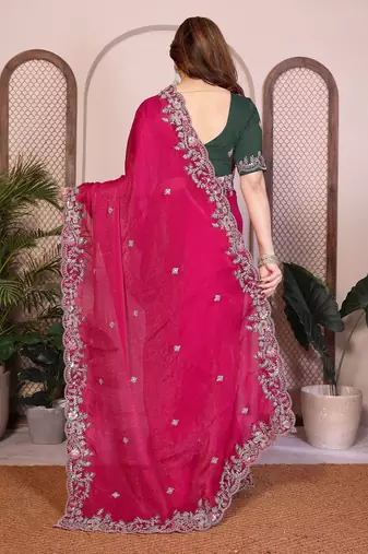 pink chiffon embroidered saree with multi sequin work