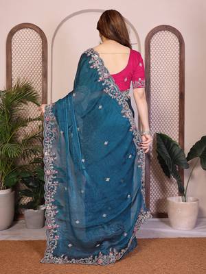 blue chiffon saree with heavy embroidery sequins 5