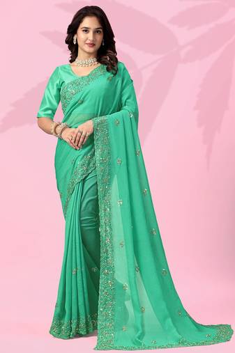 Pleasant green art silk thread and sequins embroidered indian wedding saree
