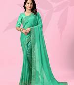 green festive art silk saree with sequin border work