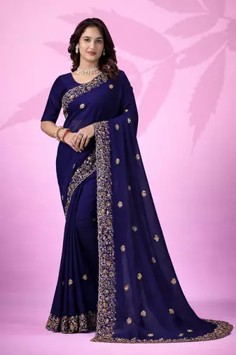 blue art silk embroidered saree with sequin detail