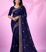 blue art silk embroidered saree with sequin detail