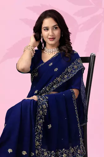 blue art silk embroidered saree with sequin detail
