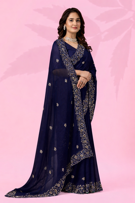 blue art silk embroidered saree with sequin detail 3