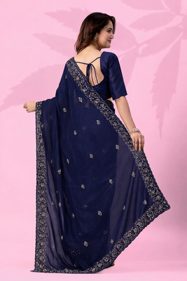 blue art silk embroidered saree with sequin detail 4