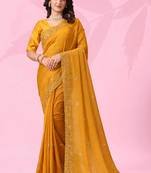 mustard yellow art silk saree with hand embroidery & sequin detailing