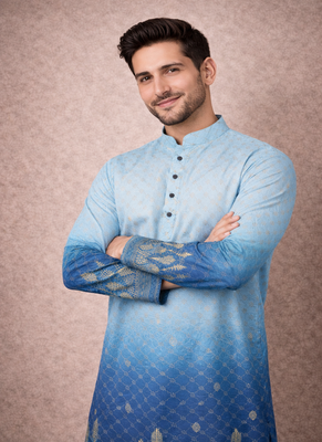 blue rayon cotton zari weaving designer kurta pajama 1