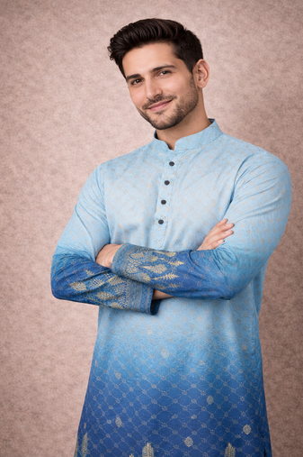 blue rayon cotton zari weaving designer kurta pajama