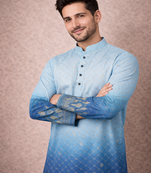 blue rayon cotton zari weaving designer kurta pajama