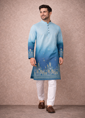 blue rayon cotton zari weaving designer kurta pajama 2