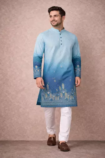 blue rayon cotton zari weaving designer kurta pajama
