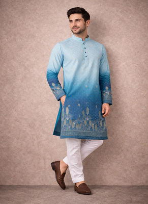 blue rayon cotton zari weaving designer kurta pajama 3