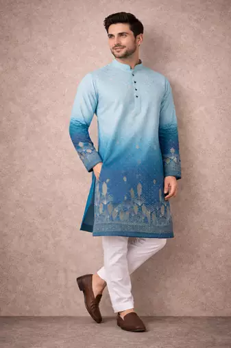 blue rayon cotton zari weaving designer kurta pajama
