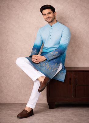 blue rayon cotton zari weaving designer kurta pajama 4