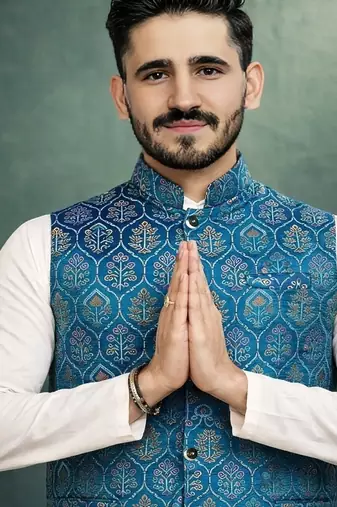 teal pink jacquard silk koti kurta payjama set