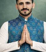 teal pink jacquard silk koti kurta payjama set