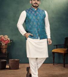 teal pink jacquard silk koti kurta payjama set