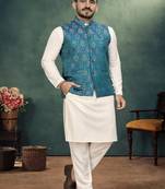 teal pink jacquard silk koti kurta payjama set