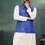 navy blue jacquard koti kurta pajama set for men