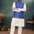 navy blue jacquard koti kurta pajama set for men