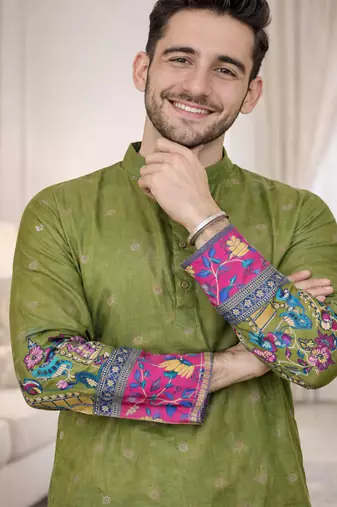 pista color patola print dola silk kurta pajama set