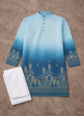blue rayon cotton zari weaving designer kurta pajama 5