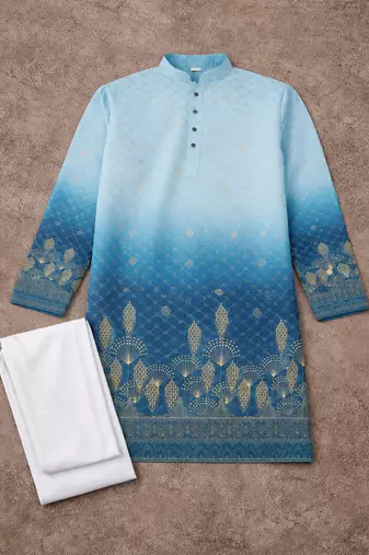 blue rayon cotton zari weaving designer kurta pajama
