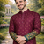 wine dola silk kurta payjama set with patola print