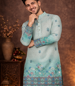 turquoise rayon cotton zari weaving kurta pajama