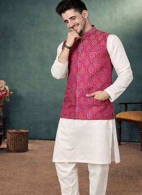 rani pink jacquard silk koti kurta payjama set 2