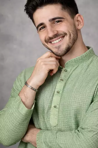 pista green jacquard linen silk kurta pajama set for men