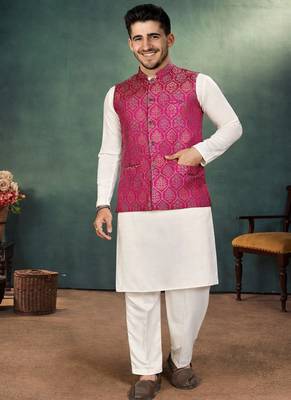 rani pink jacquard silk koti kurta payjama set 3