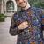 navy blue multicolour foil print cotton kurta pajama set for men