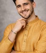mustard jacquard linen silk kurta pajama set for men