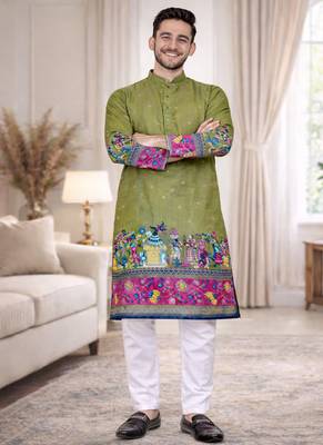 pista color patola print dola silk kurta pajama set 3