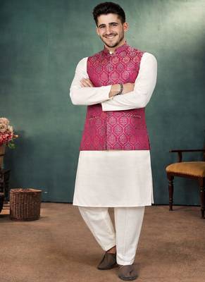 rani pink jacquard silk koti kurta payjama set 4