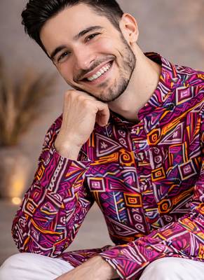 wine geometric multicolour foil print cotton kurta pajama set for men 2