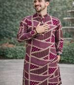 wine multicolour foil print cotton kurta pajama set for men | trendy ethnic outfit
