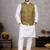 olive jacquard silk koti with cotton kurta pajama set for men | festive nehru jacket outfit