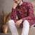 wine geometric multicolour foil print cotton kurta pajama set for men