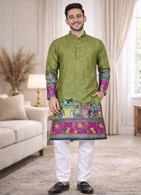 pista color patola print dola silk kurta pajama set 4