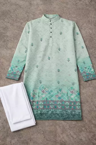 turquoise rayon cotton zari weaving kurta pajama