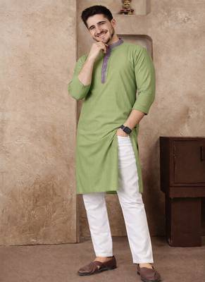 olive green jacquard linen silk kurta pajama set for men | classic ethnic wear 4