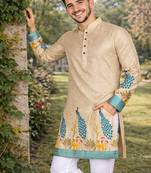 cream patola foil print dola silk kurta pajama set for men | designer ethnic wear