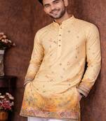 yellow rayon cotton zari weaving kurta pajama