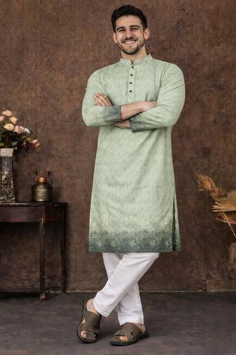 pista green zari woven rayon cotton kurta pajama set for men | ethnic festive wear