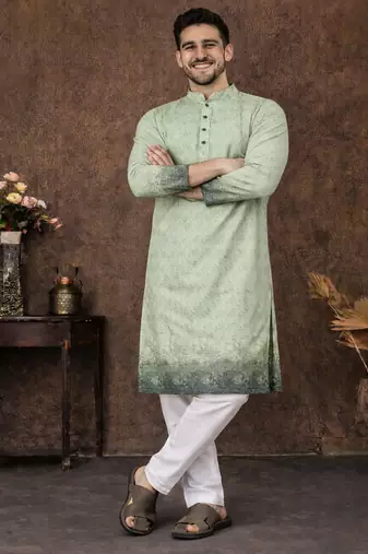 pista green zari woven rayon cotton kurta pajama set for men | ethnic festive wear