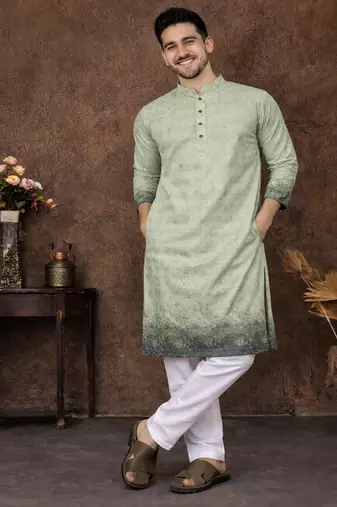 pista green zari woven rayon cotton kurta pajama set for men | ethnic festive wear