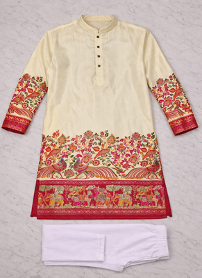 off white patola foil print dola silk kurta pajama set for men | elegant festive wear 5
