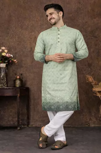 pista green zari woven rayon cotton kurta pajama set for men | ethnic festive wear